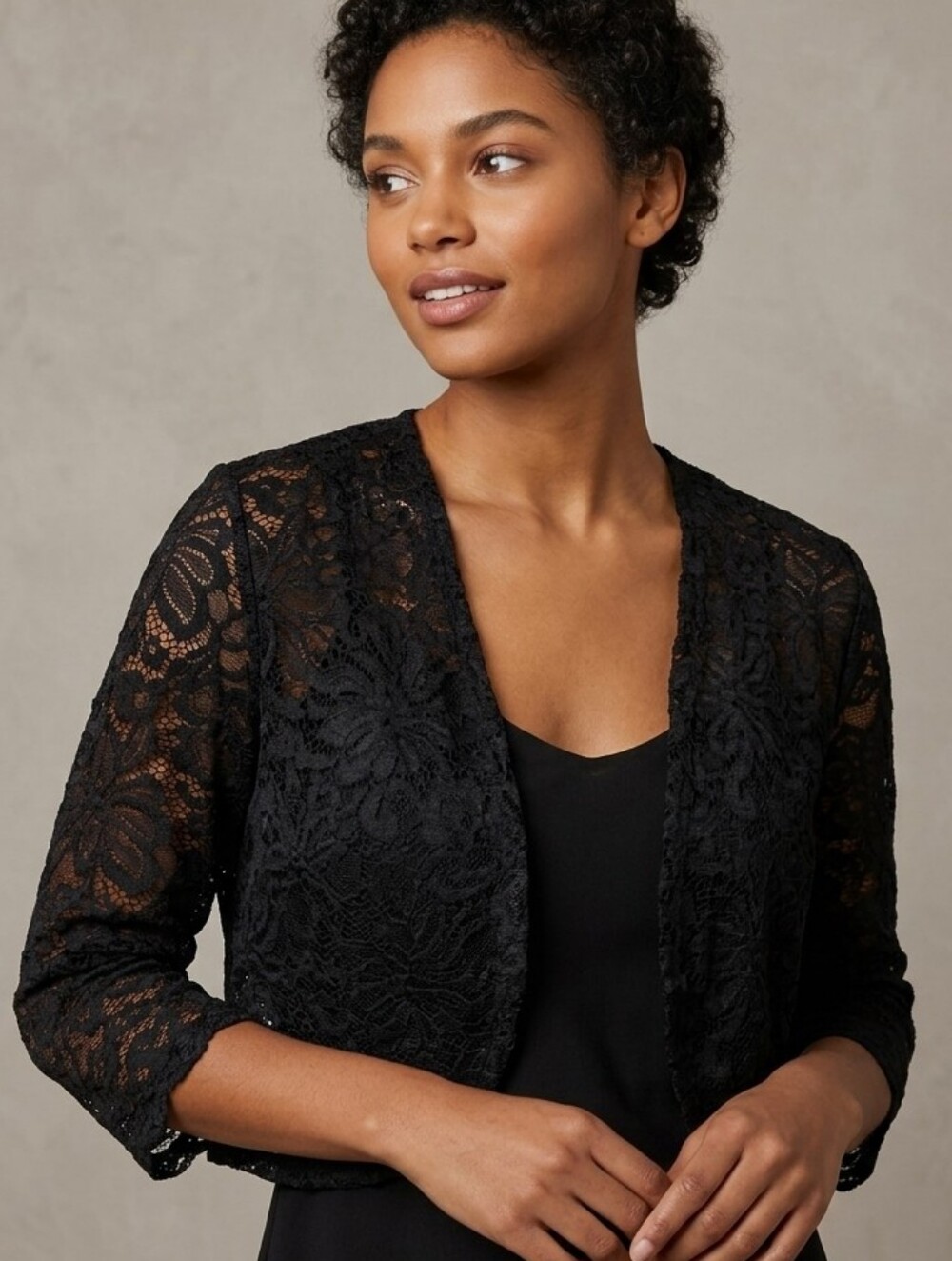 Black Lace Cropped Open-Front Bolero - Women's Top